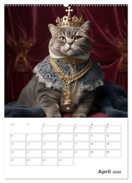 Produktbild: Royale Katzen Portraits (Wandkalender 2026 DIN A2 hoch), CALVENDO Monatskalender
