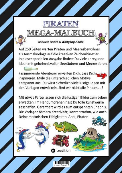 Produktbild: MEGA MALBUCH - 250 TOLLE PIRATENMOTIVE - MEERESTIERE - MUSCHELN - SCHATZKISTEN - HAIE - KRAKEN - SCHIFFE - PIRATEN