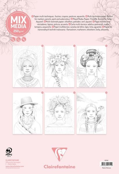 Produktbild: ODELIA, Ausmalblock Mixed Media, 20 Blatt A4 250g, Spiralbindung, Frauen