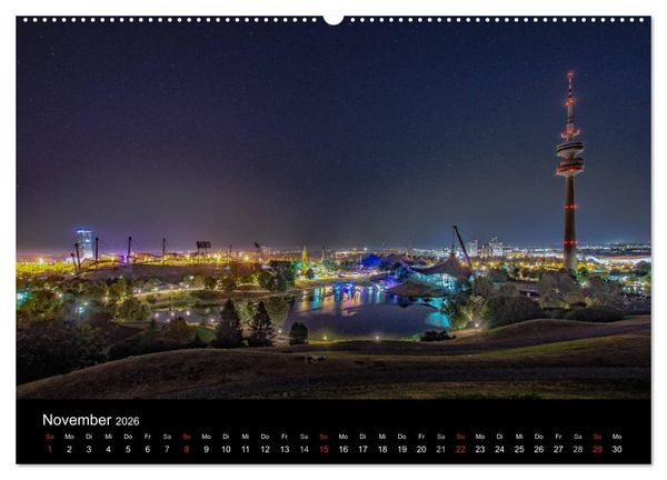 Produktbild: M&uuml;nchen bei Nacht (hochwertiger Premium Wandkalender 2026 DIN A2 quer), Kunstdruck in Hochglanz