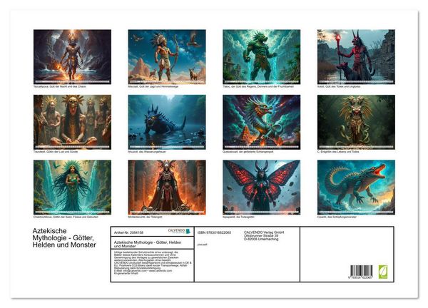Produktbild: Aztekische Mythologie - G&ouml;tter, Helden und Monster (Wandkalender 2026 DIN A2 quer), CALVENDO Monatskalender