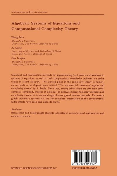 Produktbild: Algebraic Systems of Equations and Computational Complexity Theory