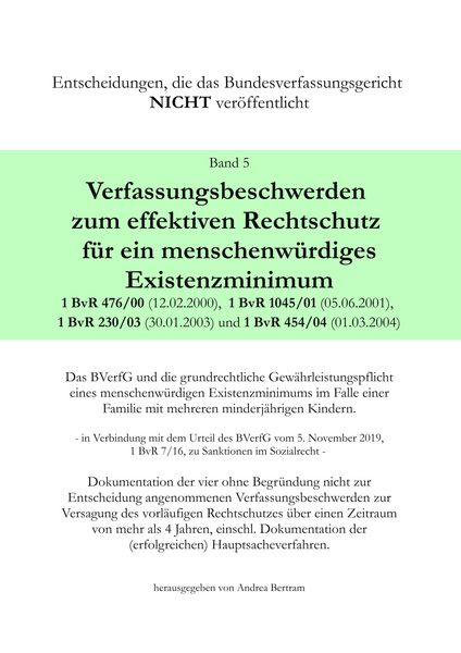 Produktbild: Verfassungsbeschwerde zum effektiven Rechtschutz f&uuml;r ein menschenw&uuml;rdiges Existenzminimum
