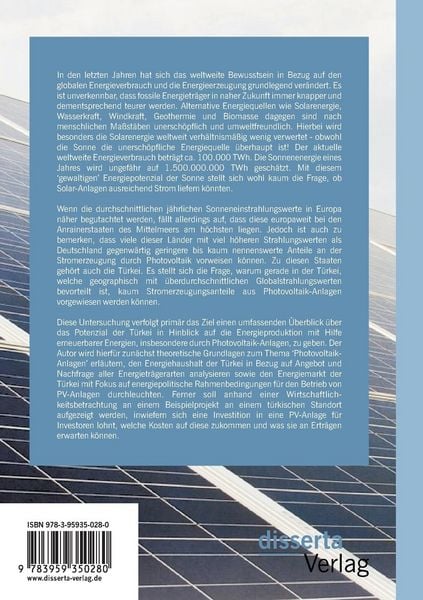 Produktbild: Photovoltaik-Anlagen in der T&uuml;rkei: Eine Potenzialanalyse mit Wirtschaftlichkeitsberechnungen
