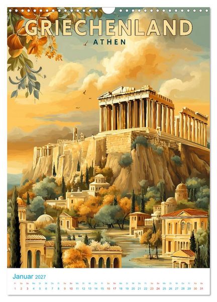 Produktbild: Griechenland - Old School Poster Style (Wandkalender 2027 DIN A3 hoch), CALVENDO Monatskalender