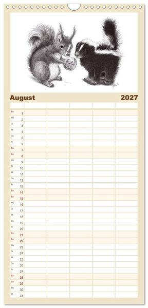 Produktbild: Familienplaner 2027 - owls & friends 2027 mit 5 Spalten (Wandkalender, 21 x 45 cm) CALVENDO