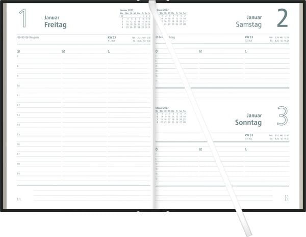 Produktbild: Buchkalender 1T/1S 336S schwarz 2027