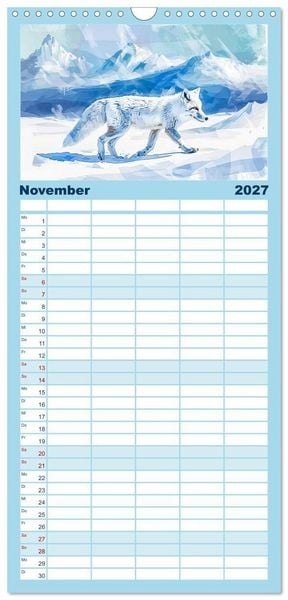 Produktbild: Familienplaner 2027 - Eisige Polarkreise - Faszination der polaren Tierwelt mit 5 Spalten (Wandkalender, 21 x 45 cm) CALVENDO