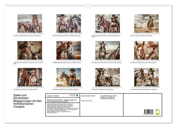 Produktbild: Sattel und Sinnlichkeit - Begegnungen mit den Verf&uuml;hrerischen Cowgirls (Wandkalender 2026 DIN A2 quer), CALVENDO Monatskalender
