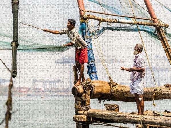 Produktbild: CALVENDO Puzzle Kochi - Netzfischer | 1000 Teile Lege-Gr&ouml;&szlig;e 64x48cm Foto-Puzzle f&uuml;r gl&uuml;ckliche Stunden