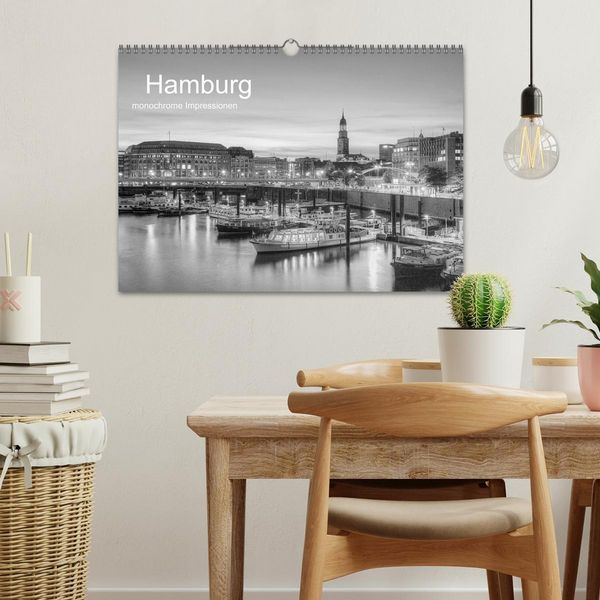 Produktbild: Hamburg monochrome Impressionen (Wandkalender 2026 DIN A3 quer), CALVENDO Monatskalender