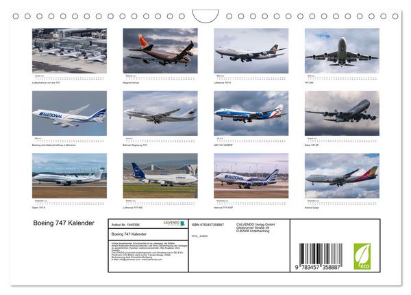 Produktbild: Boeing 747 Kalender (Wandkalender 2026 DIN A4 quer), CALVENDO Monatskalender