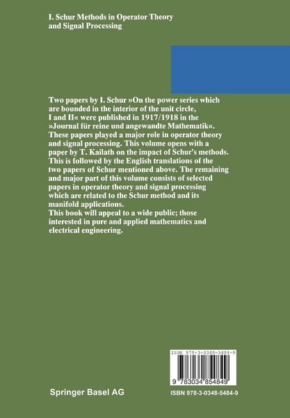Produktbild: I. Schur Methods in Operator Theory and Signal Processing