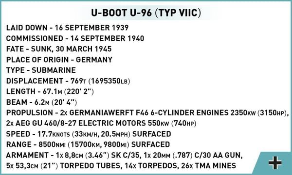 COBI Historical Collection 4847 - U-Boot U-96, World War II, 444 Klemmbausteine