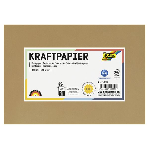 Produktbild: FOLIA Bastelartikel Kraftpapier, 120g/m&sup2;, DIN A5, 100 Blatt