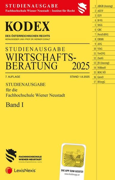 KODEX Wirtschaftsberatung Band I (FH Wr. Neustadt) 2025, Taschenbuch von , LexisNexis Verlag ARD ORAC GmbH, 978-3-7007-9038-9