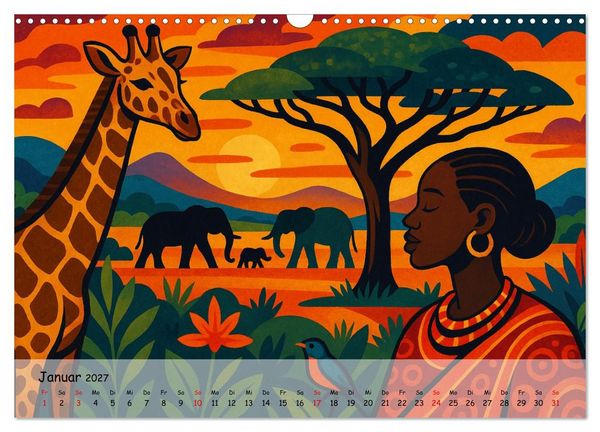 Produktbild: AFRIKA VIBES &ndash; Zw&ouml;lf Bilder voll Stolz, Leben und Licht (Wandkalender 2027 DIN A3 quer), CALVENDO Monatskalender