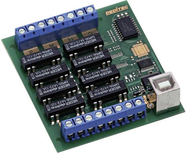 Produktbild: Deditec USB-RELAIS-8_A USB-RELAIS-8_A Ausgangsmodul USB Anzahl Relais-Ausg&auml;nge: 8