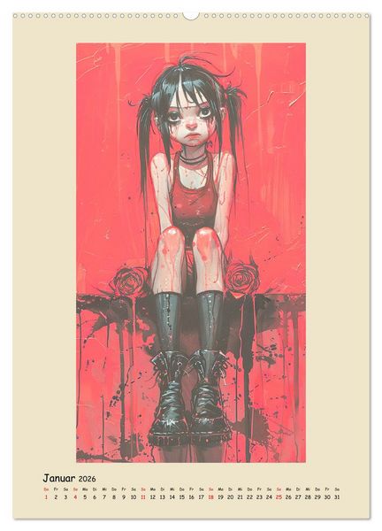 Produktbild: Gothic Punk Girls im k&uuml;nstlerischen Manga-Stil (hochwertiger Premium Wandkalender 2026 DIN A2 hoch), Kunstdruck in Hochglanz