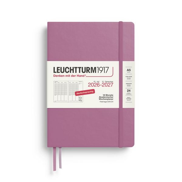 Produktbild: Akademischer Wochenplaner Medium (A5) 2027, 18 Monate, Dusty Rose, Deutsch