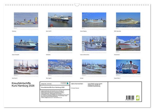 Produktbild: Kreuzfahrtschiffe Kurs Hamburg 2026 (Wandkalender 2026 DIN A2 quer), CALVENDO Monatskalender