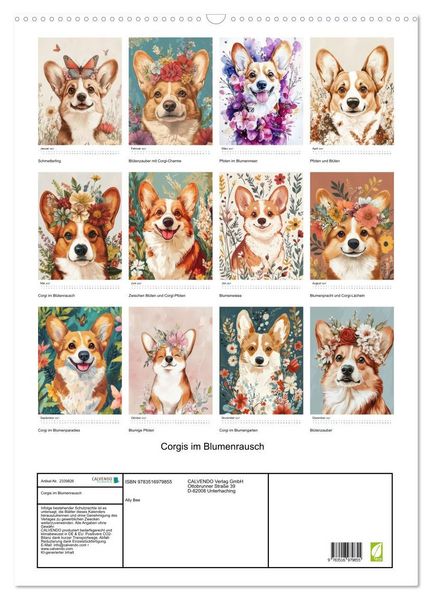 Produktbild: Corgis im Blumenrausch (Wandkalender 2027 DIN A2 hoch), CALVENDO Monatskalender