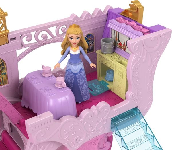 Produktbild: Disney Prinzessin Verwandlungs-Spielset Kutsche zu Schloss mit kleiner Aurora-Puppe, 4 Figuren und 3 Ebenen