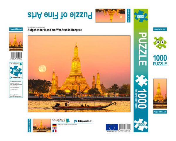 Produktbild: CALVENDO Puzzle Aufgehender Mond am Wat Arun in Bangkok | 1000 Teile Lege-Gr&ouml;&szlig;e 64x48cm Foto-Puzzle f&uuml;r gl&uuml;ckliche Stunden