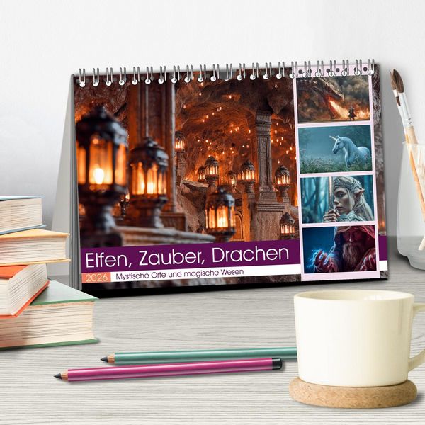 Produktbild: Elfen, Zauber, Drachen (Tischkalender 2026 DIN A5 quer), CALVENDO Monatskalender