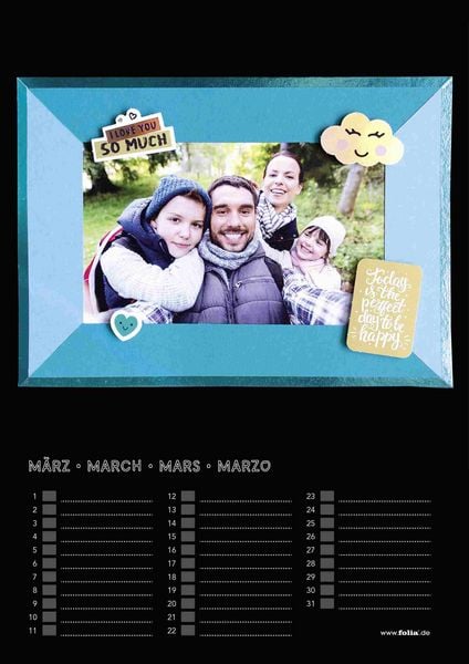 Produktbild: Folia  Dauerkalender mit Spiralbindung 170g/m&sup2;, DIN A4, Papier schwarz, Druck silber