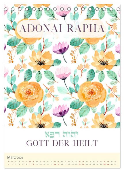 Produktbild: Hebr&auml;ische Namen Gottes aus der Torah (Tischkalender 2026 DIN A5 hoch), CALVENDO Monatskalender