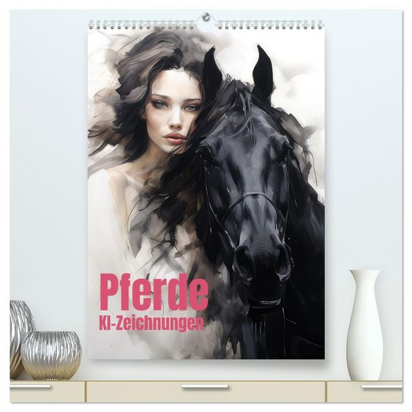 Produktbild: Pferde - KI-Zeichnungen (hochwertiger Premium Wandkalender 2026 DIN A2 hoch), Kunstdruck in Hochglanz