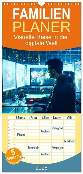 Produktbild: Familienplaner 2026 - Visuelle Reise in die digitale Welt mit 5 Spalten (Wandkalender, 21 x 45 cm) CALVENDO
