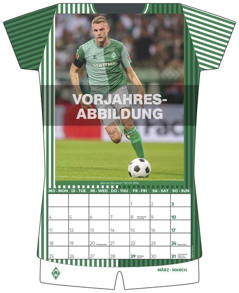 'Werder Bremen 2025 - Trikotkalender - Fan-Kalender - Fußball-Kalender - 34,1x42 - Sport 