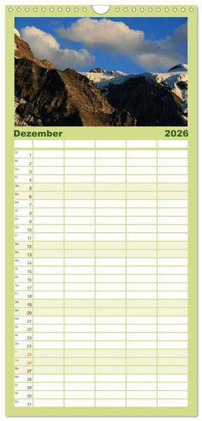 Produktbild: Familienplaner 2026 - Zauber der Berge. Die Schweizer Alpen mit 5 Spalten (Wandkalender, 21 x 45 cm) CALVENDO