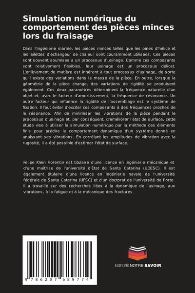 Produktbild: Simulation num&eacute;rique du comportement des pi&egrave;ces minces lors du fraisage