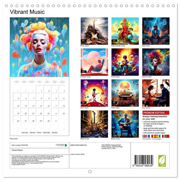 Produktbild: Vibrant Music (Wall Calendar 2026 12 &times; 12 Inch) CALVENDO 12 Month Wall Calendar