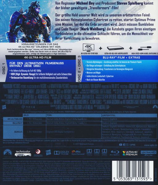 Transformers 5 - The Last Knight  (4K Ultra HD) (+ Blu-ray) (+ Bonus-Disc)