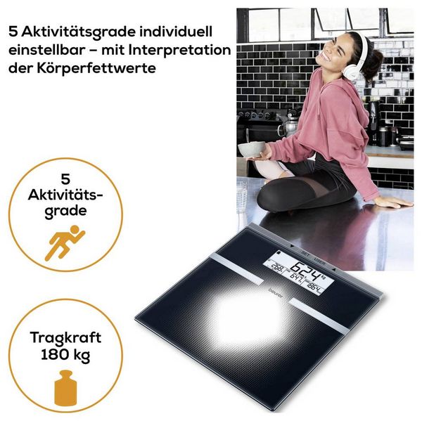 Produktbild: Beurer BG 21 K&ouml;rperanalysewaage 76430 digital W&auml;gebereich (max.)=180kg Silber