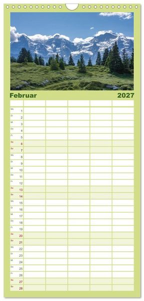 Produktbild: Familienplaner 2027 - Berner Oberland - Bergwelten mit 5 Spalten (Wandkalender, 21 x 45 cm) CALVENDO