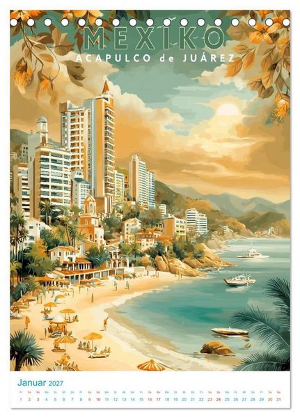 Produktbild: Mexiko - Old School Poster Style (Tischkalender 2027 DIN A5 hoch), CALVENDO Monatskalender