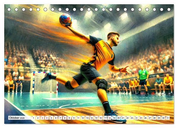 Produktbild: Handball Impressionismus, K&uuml;nstlerische Handballaktionen im KI-Pinselstrich (Tischkalender 2026 DIN A5 quer), CALVENDO Monatskalender