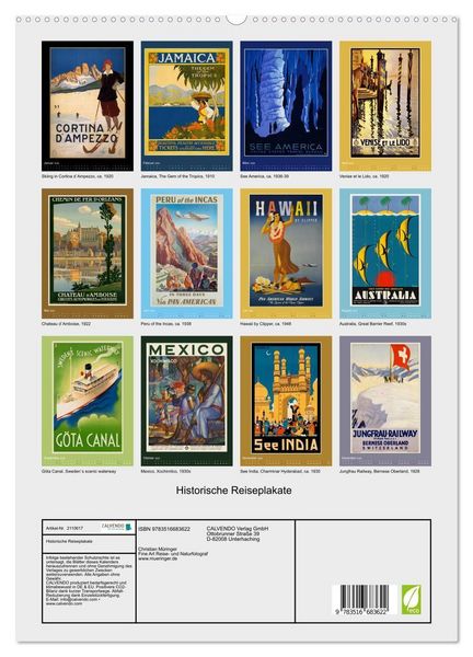 Produktbild: Historische Reiseplakate (hochwertiger Premium Wandkalender 2026 DIN A2 hoch), Kunstdruck in Hochglanz