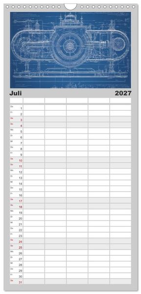 Produktbild: Familienplaner 2027 - Steampunk - Blaupausen mit 5 Spalten (Wandkalender, 21 x 45 cm) CALVENDO