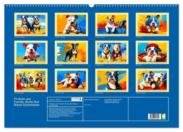 Produktbild: Pit Bulls und Familie. Bunte Bull Breed Sch&ouml;nheiten (Wandkalender 2026 DIN A2 quer), CALVENDO Monatskalender