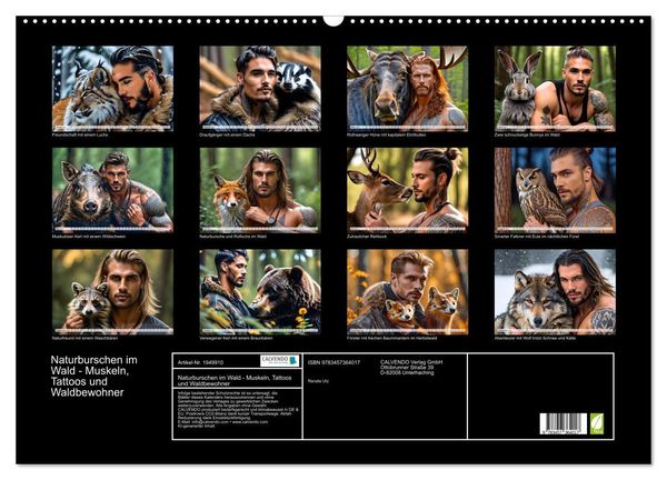 Produktbild: Naturburschen im Wald - Muskeln, Tattoos und Waldbewohner (Wandkalender 2026 DIN A2 quer), CALVENDO Monatskalender