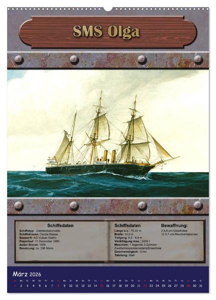 Produktbild: Die kaiserliche Marine 1871 - 1918 (Wandkalender 2026 DIN A2 hoch), CALVENDO Monatskalender