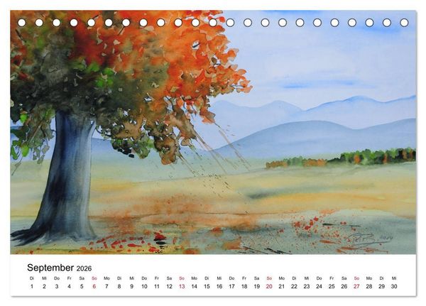 Produktbild: Landschafts-Aquarelle 2026 Roswita Ilona Baumann (Tischkalender 2026 DIN A5 quer), CALVENDO Monatskalender