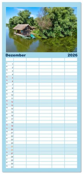 Produktbild: Familienplaner 2026 - Die sch&ouml;ne blaue Donau mit 5 Spalten (Wandkalender, 21 x 45 cm) CALVENDO