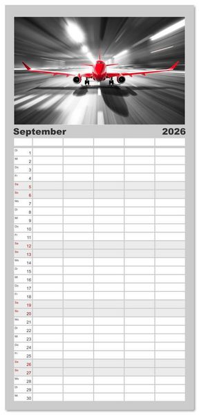 Produktbild: Familienplaner 2026 - BLITZschnell - Z&uuml;ge und Flugzeuge in Bewegung - Color-Key mit 5 Spalten (Wandkalender, 21 x 45 cm) CALVENDO